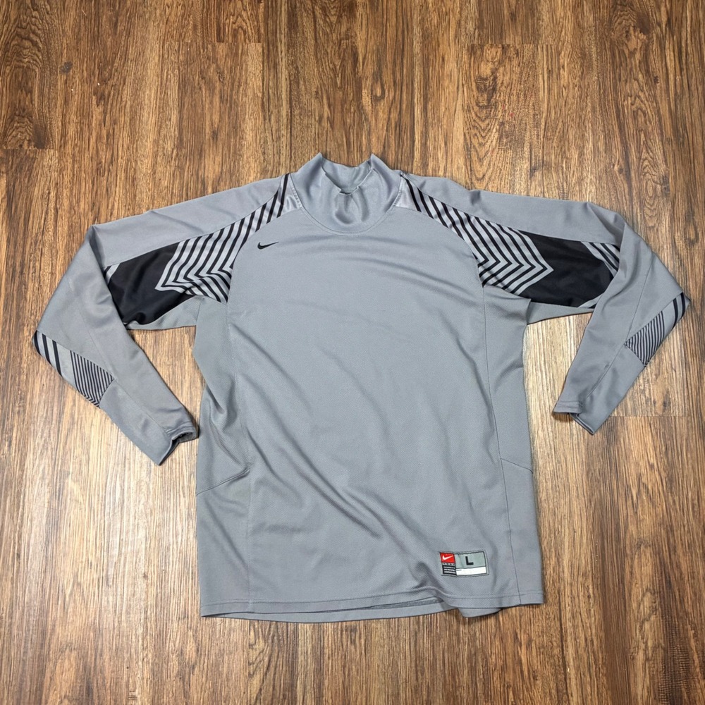 Vintage Nike Team Soccer Goalkeeper Jersey Mens L Gray Black Long Sleeve 90s
